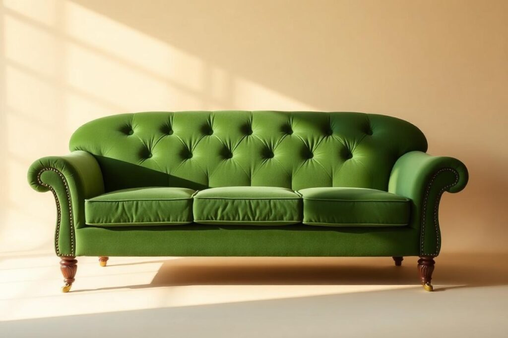 Sala retapizada en terciopelo verde