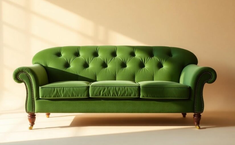 Sala retapizada en terciopelo verde