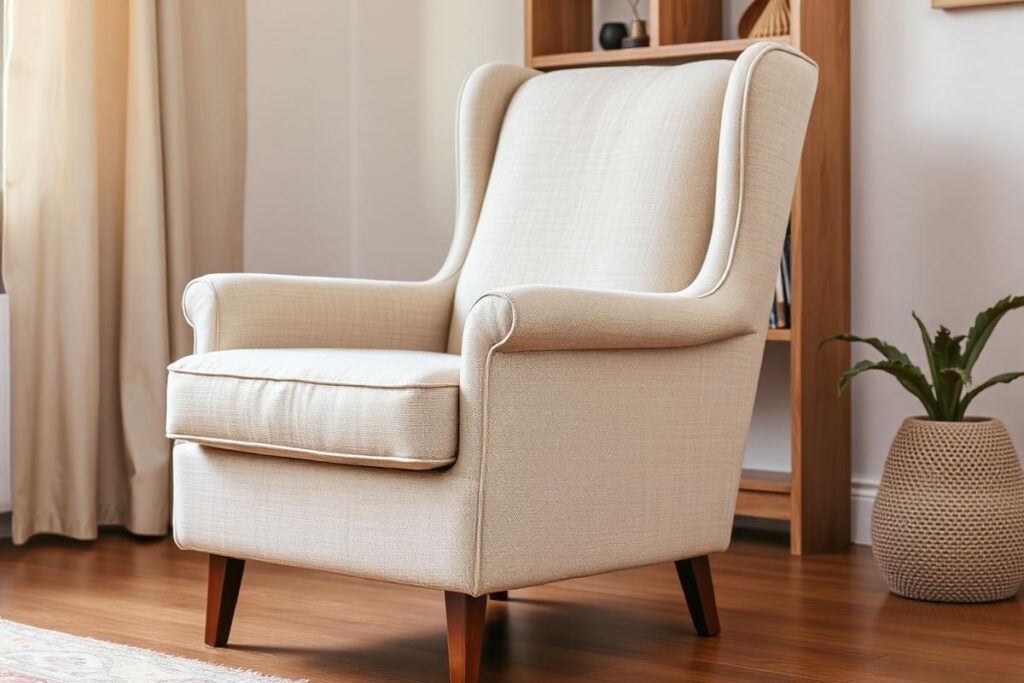 Sillon individual restaurado en lino beige